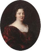 unknow artist Portrait of a landy,said to be marie de pontchartrin,half length,wearing a red velvet mantle over a gold braided dress and lace shirt oil painting on canvas
